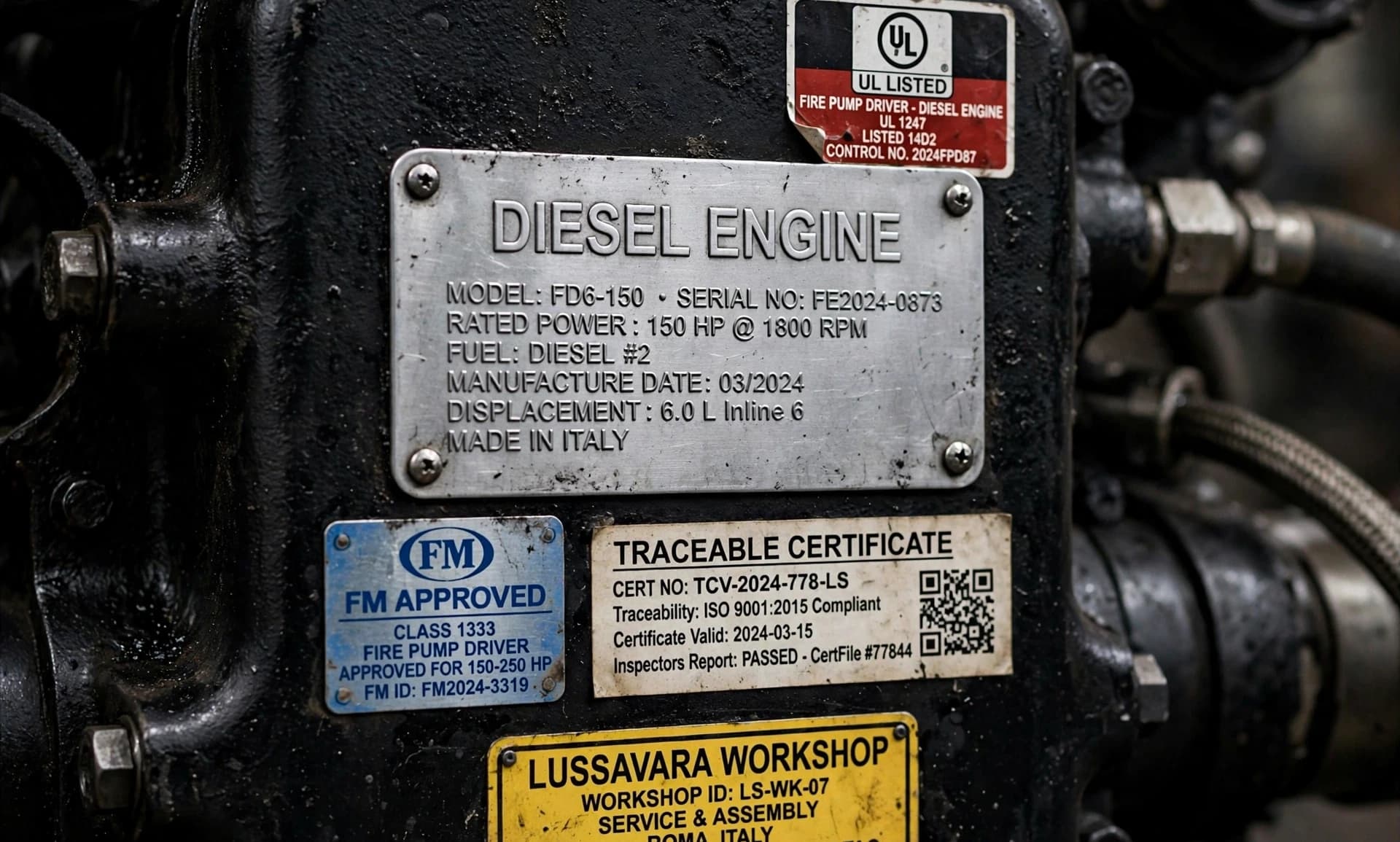 UL Listed & FM Approved diesel engine, traceable certificate